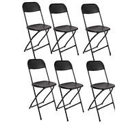 BTEXPERT Set di 6 sedie pieghevoli in plastica con struttura in acciaio, ad alta capacità, per ufficio, matrimoni, feste, picnic, cucina, sala da pranzo, chiesa, scuola, colore nero