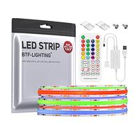 BTF-LIGHTING FCOB COB RGB USB LED Kit 2M 576LEDs/m FOB RGB DC5V Striscia LED IP30 non impermeabile con SP613E-USB Controller e 2pc clip di fissaggio e viti per DIY Home Decoration