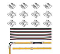 BTF-LIGHTING Kit Connettore Trasparente Larghezza 10mm Connettore Angolare 8pcs Connettore Senza Saldatura Gapless 4pcs Cavo di Prolunga 22AWG Lunghi 15cm Supporto 3PIN FCOB CCT 4PIN COB RGB LED Strip