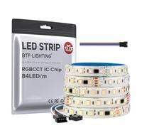 BTF-LIGHTING WS2805 RGBCCT IC striscia LED 5050SMD, indirizzabile, doppio segnale LED, 5 m, 84 LEDs/M, DC24 V, flessibile, luce scorrevole, colore da sogno bianco, PCB IP65, per decorazioni fai da te