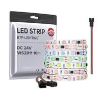 BTF-LIGHTING WS2811 DC24V 32FT RGB indirizzabile LED Pixel Strip 600 LED 100 pixel Full Colour Bianco PCB IP30 Non impermeabile Funziona con Arduino/Raspberry/etc Impedisce il calo di tensione