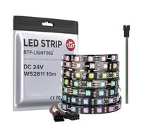 BTF-LIGHTING WS2811 DC24V 32FT RGB indirizzabile LED Pixel Strip 600 LED 100 pixel Full Colour Nero PCB IP30 Non impermeabile Funziona con Arduino/Raspberry/etc Impedisce la caduta di tensione