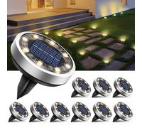 btfarm 10 Pezzi Luci Solari da Giardino, 8 LED Faretti Sepolta Solari a Led da Esterno, Lampade Solare da Terra IP65 Impermeabile per Cortile Prato Vialetto Scala Strade Paesaggio, Bianco Caldo