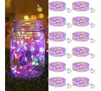 btfarm 12 Pezzi 2M 20LED Stringa Luci Led a Batteria, 3 Modalità Mini Lampada a Batteria Filo Di Rame, IP65 Impermeabile DIY Catena Luminos Lucine per Esterni Natale Matrimoni, Colorato