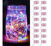 btfarm 16 Pezzi Stringa Luci LED a Batteria, 2M 20LED Mini Lampada a Batteria Filo Di Rame, IP65 Impermeabile Catena Luminos Lucine DIY per Interni Natale Matrimoni, Colorato