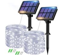 btfarm 2 Pacchi Luci Natale Esterno Giardino Solari, 8+2M 80LED Catena Luminosa Esterno Solare, 8 Modes Impermeabili Filo di Rame Led Luci Natalizie Esterne Energia Solare Per Natale, Bianco Freddo