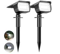 btfarm 2 Pezzi 72LED Luci Solari da Giardino Potenti, 3 Livelli di Luminosità Lampade Faretti Solari a LED da Esterno, IP65 Impermeabile Lampada Lampioni Solare per Cortile, Alberi, Bianco Freddo