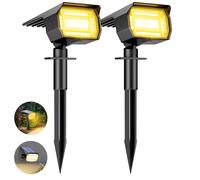 btfarm 2 Pezzi 72LED Luci Solari da Giardino Potenti, 3 Livelli di Luminosità Lampade Faretti Solari a LED da Esterno, IP65 Impermeabile Lampada Lampioni Solare per Cortile, Alberi, Bianco Caldo