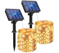 btfarm 2 Pezzi Luci Solari Esterno, 150 LED Catena Luminosa Esterno Solare 8 Modalità, Impermeabili Filo di Rame Lucine Esterno Energia Solare Decorative per Giardino Albero Natale, Bianco Caldo