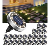 btfarm 24 Pezzi Luci Solari da Giardino, 8 LED Faretti Sepolta Solari a Led da Esterno, Lampade Solare da Terra IP65 Impermeabile per Cortile Prato Vialetto Scala Strade - Bianco Caldo