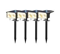 btfarm 4 Pezzi Faretti Solari a LED da Esterno con Sensore di Movimento, 3 Modalità Luci Solari da Giardino IP65 Impermeabile, 2700K Faretto Lampade Solare Potenti per Cortile Prato, Bianco Caldo