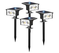 btfarm 4 Pezzi Luci Solari da Giardino con Sensore di Movimento, 3 Modalità Faretti Solari a LED da Esterno IP65 Impermeabile, 6500K Faretto Lampade Solare Potenti per Cortile Prato, Bianco Freddo