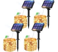 btfarm 4 Pezzi Luci Solari Esterno 8+2M 80LED Catena Luminosa Esterno Solare, 8 Modalità Impermeabili Luci Natale Esterne Solari, Lucine Natalizie Energia Solare Decorative Per Giardino, Albero