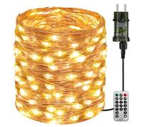 btfarm Luci Albero di Natale con Telecomando, 10M 100 LED Timer Luci di Natale da Esterno ed Interno, 8 Modalità Filo di Rame Catena Luminosa Natalizia Impermeabile per Camera, Giardino, Bianco Caldo