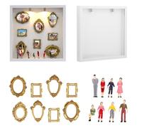 BTFO Mini Scatola Fai Da Te con Silhouette Museo, Kit Cornice Scatola Ombra Include 1 Custodia Silhouette 8 Piccole Foto Cornici 8 Mini Figure 2 Luci 35 Punti Adesivi 12 Nastri Biadesivi (Bianco)