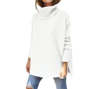BTFONIA Maglioni Oversize a Collo Alto da Donna Autunnali Lunghi con Maniche a Pipistrello Orlo rovesciato Tunica Pullover Maglioni in Maglia(White,S)