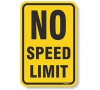 BTFSigns Cartello in alluminio con scritta "No Speed Limit", 20,3 x 30,5 cm, colore: giallo e nero, cartello in metallo, divertente decorazione per garage