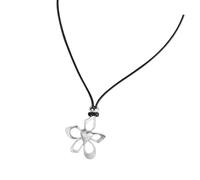 Btgghytr Collana regolabile con ciondolo floreale cavo con catena nera in corda cerata, gioielli alla moda per lei gioielli versatili per abiti