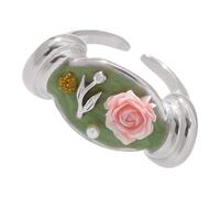 Btgghytr Eleganti perle floreali accentate goccia colorata olio anelli regolabili leggeri gioielli accessorio floreale per lei elegante fiore rosa per le donne, Misura unica, come descritto, come