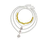 Btgghytr Set di collane regolabili con sole e stelle, catene a strati con ghiaie, gioielli impilabili per gioielli casual o formali a strati con perline di ghiaia