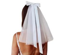 Btgghytr Velo da sposa lungo in tulle con fiocco con clip per capelli per matrimonio, celebrazioni, feste, fermagli per acconciature per donne e ragazze