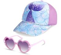 BTHRORO Cappellini da Baseball con Occhiali da Sole per Ragazze, Glitter Sirene Cappello Estivo da Sole Occhiali Protezione UV per Ragazza Estivo Regalo