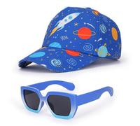 BTHRORO Cappellino da Baseball Bambino e Occhiali da Sole, Escavatore Spazio Dinosauro Cappellini da Baseball Cappello con Visiera Regolabile Berretto Casual Estivo per Ragazzo Bambini 2-8 Anni