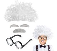 BTHRORO Costume da Professore, Costume da Scienziato per Occhiali Nerd Nonno Parrucca Barba Finta Scienziato Pazzo per Adulti Halloween Halloween Cosplay Carnevale