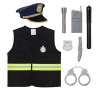 BTHRORO Polizia Costume Bambini 8 Pezzi Cappello Giubbotto con Manette Badge Manette Accessori per Giocattoli per Ragazzi Ragazze Halloween Festa Carnevale Gioco di Ruolo della Polizia