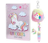 BTHRORO Unicorno Diario Segreto Set di Cancelleria per Bambina con Quaderno Ad Anelli A5 Portamonete in Peluche Penna a 6 Colori Gomma Regalo Bambina 4 5 6 7 8 9 10 Anni