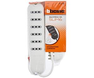 BTicino 3630DB Ciabatta Multipresa Slim6 Appendibile, 6 Prese 10A con Interruttore Laterale Luminoso, 2200 W, 250 V, Bianco