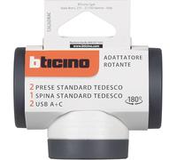 Bticino Adattatore Rotante S3626DRAC, 2 Prese Schuko Standard Tedesco, 2 USB A+C (15W), Spina Grande 16A Rotante 180°, Presa multipla su 3 Lati, Potenza Fino a 3500W, Versatile, Salvaspazio