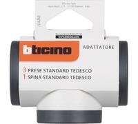BTICINO Adattatore S3626D, 3 Prese Schuko Standard Tedesco, Spina Grande 16A, Presa multipla su 3 Lati, Potenza Fino a 3500W, Multi Adattatore Versatile, Salvaspazio, Finitura Opaca, Bianco e Grigio
