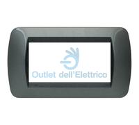 BTICINO L4804AC PLACCA 4 POSTI ACCIAIO ANTRACITE LIVING INTERNATIONAL