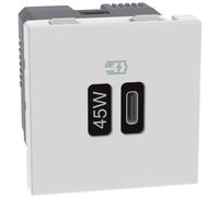 BTICINO Caricatore USB Tipo C, JW4294C, Caricatore con 1 Porta USB Tipo C, Potenza Max 45W, Quick Charge, Power Delivery, Ricarica di Dispositivi Elettronici, Presa Elettrica da Muro, 2 Moduli, Bianco