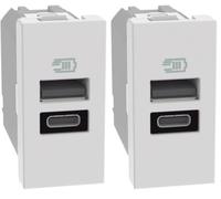 BTICINO MatixGO Presa di corrente con porta USB 1 modulo Bianco JW4191AC Caricatore USB con una porta tipo A e una tipo C, 15W (Confezione da 2)