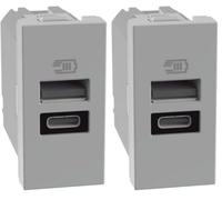 BTICINO MatixGO Presa di corrente con porta USB 1 modulo Grigio JG4191AC Caricatore USB con una porta tipo A e una tipo C, 15W (Confezione da 2)