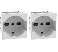 BTICINO MatixGO Presa di corrente universale 2 moduli Bianco SJW4140A16F Presa flat standard tedesco e italiano, interasse 19 mm e 26 mm (Confezione da 2)