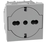Bticino MatixGO Presa Flat Universale SJG4140A16FF, Superficie a Scomparsa, Polivalente P40, Compatibile con Spine Schuko e Italiane, Alveoli Protetti, Elettrica da Muro, 2 Moduli, Grigio