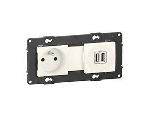 BTicino - Presa di corrente 16 A + caricatore doppio USB 2,4 A precablata Altegia con connessione a terminali automatici - finitura neve