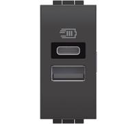 BTicino PRESA USB DOPPIA LIVING TIPO C 15W 230V 1 MODULO NERO TENSIONE USCITA 5Vdc