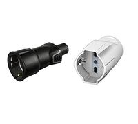 Bticino S2019Ge Presa Volante In Caucciù Bimateria, 2P+T, Standard Tedesco E Francese, 16A, 3500 W, 250 V, Nero & S2676Tae Presa Volante Multistandard Italiano Bipasso/Tedesco, 2P+T, 16A, Bianco