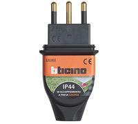 BTicino S2028GE Spina grande Volante in caucciù bimateria, 16A, standard italiano, Nero