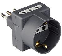 BTicino S3610G Adattatore Tris a 3 Posti, con 1 Presa Schuko polivalente standard tedesco e 2 Prese piccole 10A, 1500 W, 250 V, colore antracite, venduto in blister 90x122 mm