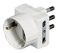 BTicino S3611D Adattatore Tris con Spina, 2P+T, 16A per 1 Presa Tedesca e 2 Prese Bipasso, 1500 W, 250 V, Bianco