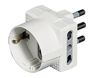 BTicino S3611D Adattatore Tris con Spina, 2P+T, 16A per 1 Presa Tedesca e 2 Prese Bipasso, 1500 W, 250 V, Bianco