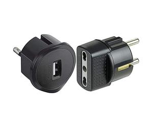 BTicino S3625GU Adattatore con Presa USB per Tutti Gli Standard di Prese, 1.5A, 250 V, Nero & S3625GE Adattatore con Spina Tedesca e Presa Bipasso, Colore Nero