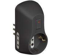 BTicino S3610GB Adattatore Safe Presa Multipla a 3 posti, con 1 Presa Schuko Standard Tedesco, 2 Prese Bivalenti 10/16A e Interruttore Automatico Luminoso di Sicurezza, colore Antracite