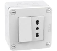 Scatola Bticino MatixGO 2 moduli IP40 con interruttore e presa bivalente bianco 28402W2