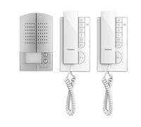 BTICINO, set audioset LINEA2000 Metall & CLASSE100 A12M 2 Famiglia, installazione a parete, effetto alluminio, targhette con nome illuminabili a LED, alimentatore potente, 361021